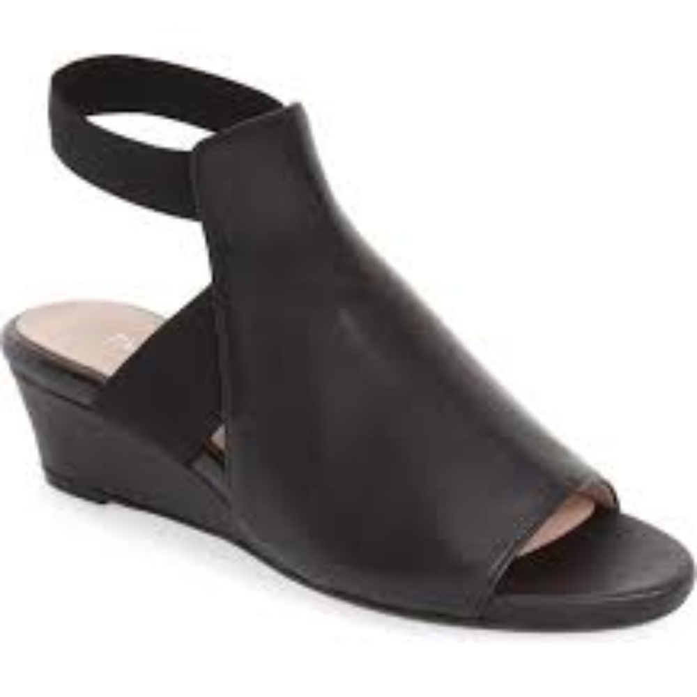 Taryn Rose black slingback wedge sandal Shye 7.5
